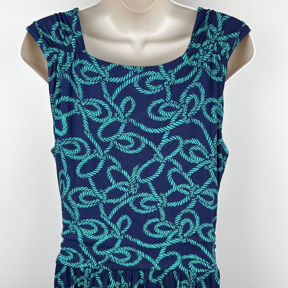 NEW Lands' End Faux Wrap Dress Nautical Rope Pattern Jersey Sleeveless Navy Sm - Picture 5 of 10